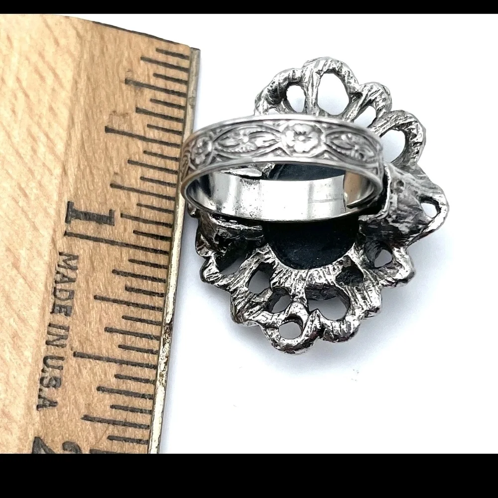 Victorian Style Cameo Ring Lady Wearing Necklace Black Ivory Gothic Filigree OS